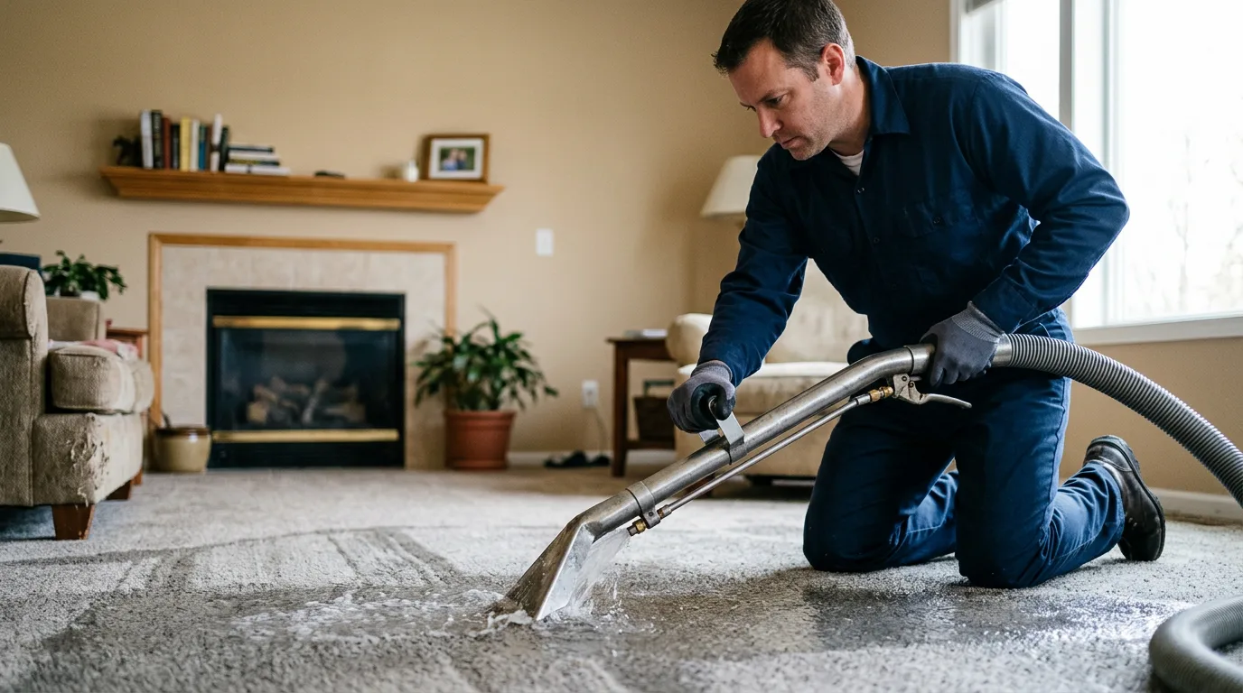Water damage restoration technician working near Wann, OK